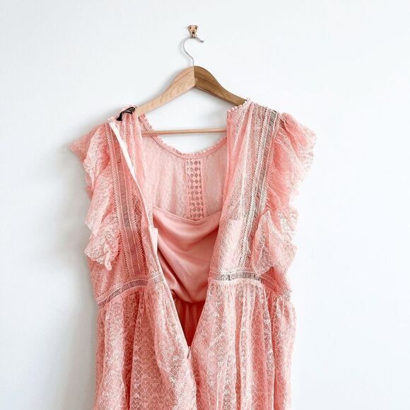 Suzanne Betro Womens Lace Ruffled Tunic Babydoll Blouse Lined Blush Pink 2X - Picture 3 of 8